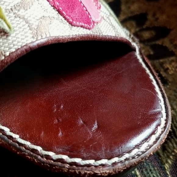 Vtg COACH POPPYS for PEACE Flowers MULES Leather Suede Applique Clogs Heels 8.5m - Picture 14 of 16